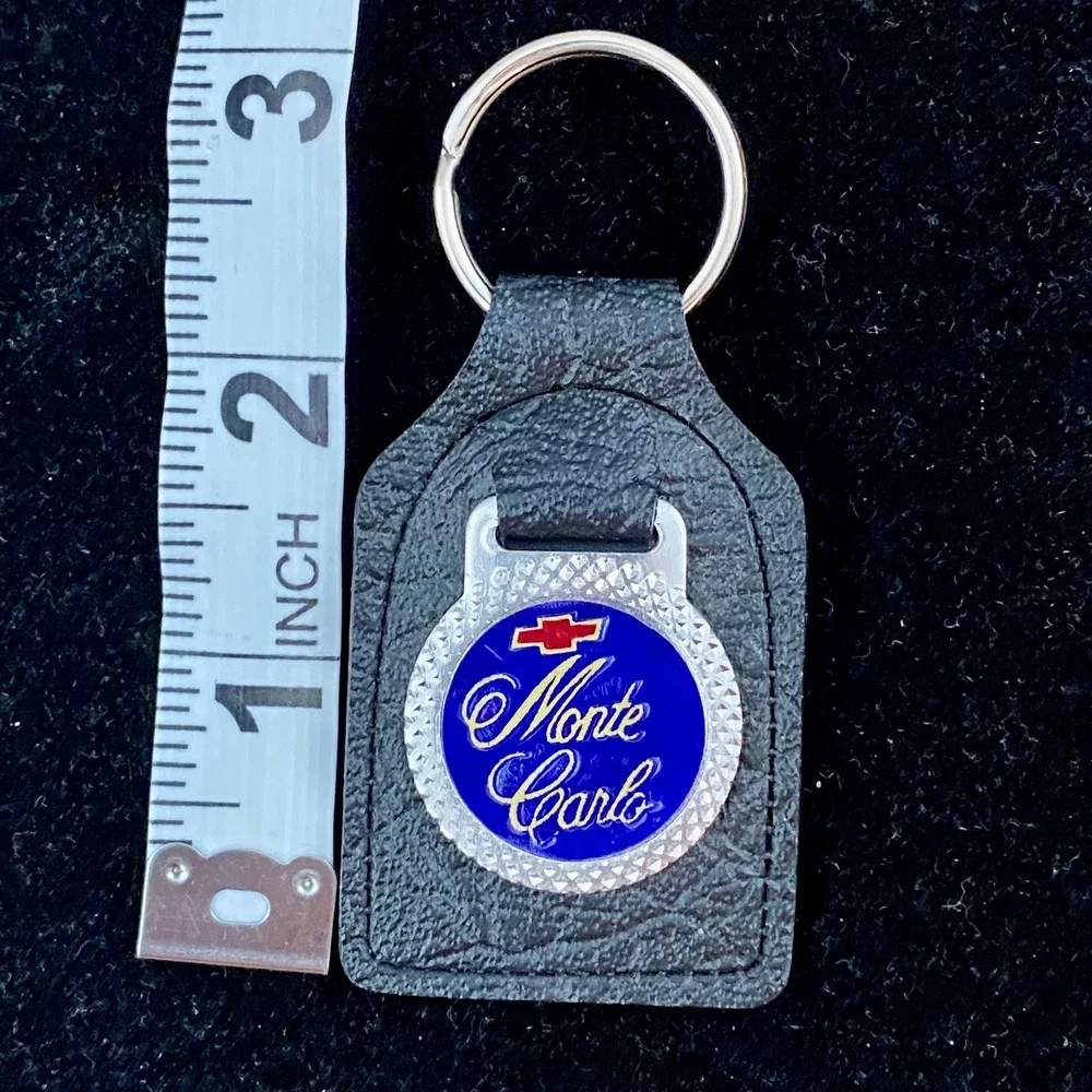 Vintage Chevrolet Monte Carlo Leather Keychain Blue Enamel Bowtie Fob Canada